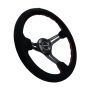 NRG Reinforced Steering Wheel (350mm / 3in. Deep) Blk Suede w/Red Stitching & 5mm Spokes w/Slits