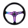 NRG Reinforced Steering Wheel (350mm / 3in. Deep) Blk Wood w/Blk Matte Spoke/Neochrome Center Mark