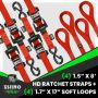 Rhino USA HDKIT-4PK-RED Heavy Duty Ratchet Tie-Down 4-Pack (Red) 1.6In X 8Ft