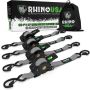 Rhino USA TD-RSRE1X10-GRY Retractable Ratchet Straps (4Pk 1Inx10Ft) (Gray)