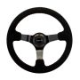 NRG Reinforced Steering Wheel (350mm / 3in. Deep) Blk Suede w/Red BBall Stitch & Black 3-Spoke