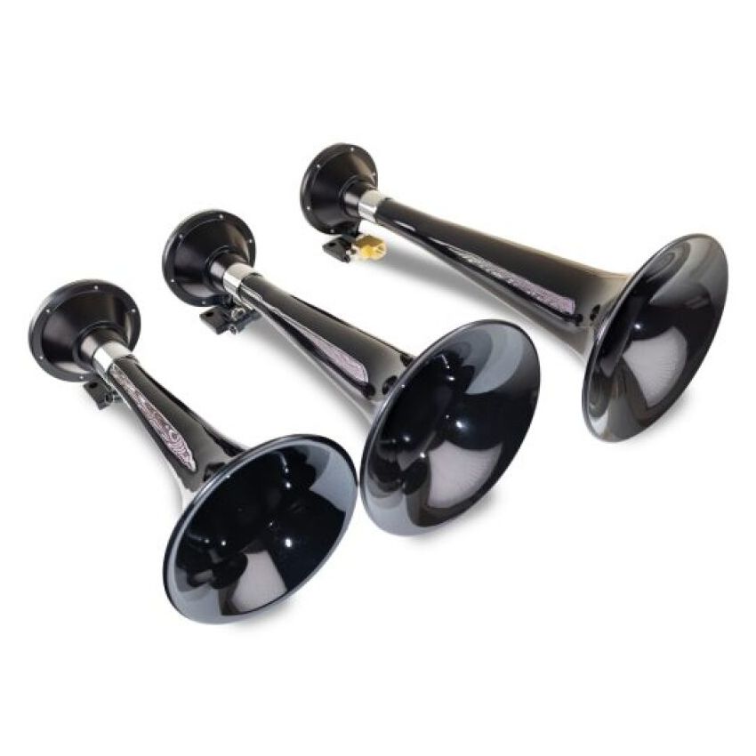 Kleinn Air Horns 230 Kleinn Black Triple Horn/ 15In/13In/11In - High Impact ABS Trumpet/ Zinc Alloy Base