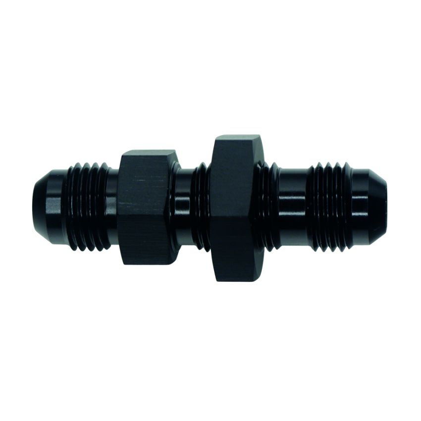 DeatschWerks 6AN Male Flare to 6AN Male Flare Bulkhead Adapter (Incl Nut) - Anodized Matte Black