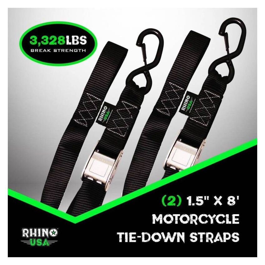 Rhino USA RNO-CAMSOFT-BLU Cambuckle Motorcycle Tiedown Straps 2-Pack (Blue) 1.5In X 8Ft