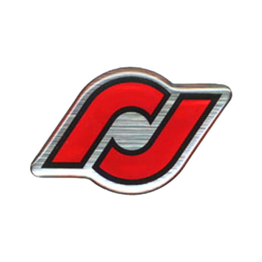 RockJock Sticker Epoxy Dome 1in Tall x 1.6in Wide Red Black and Silver