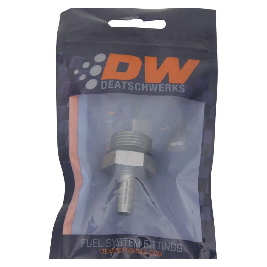 DeatschWerks 10AN ORB Male to 5/16in Male Triple Barb Fitting (Incl O-Ring) - Anodized DW Titanium