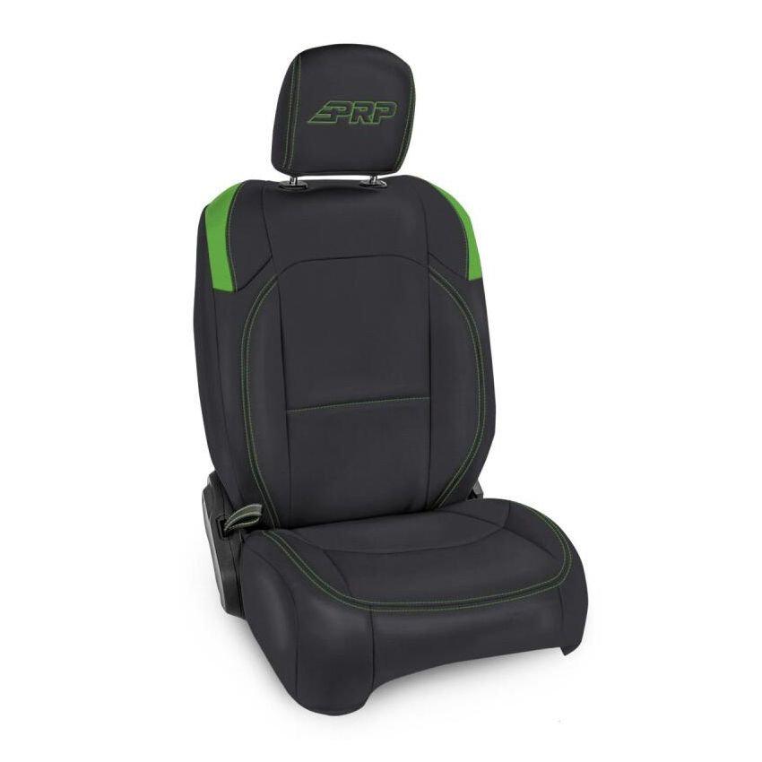 PRP Seats B037-06 PRP Jeep Wrangler JL Front Seat Covers - 2 door- with Pocket Back (Pair) - Black/Green