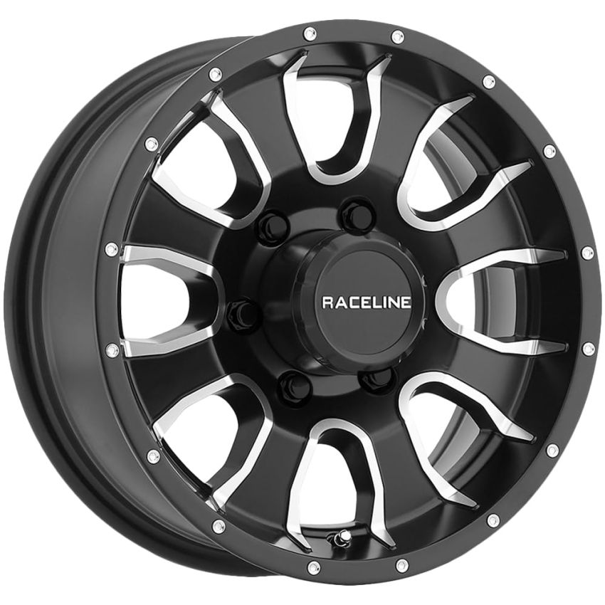 Raceline 860M Mamba 15x6in / 6x139.7 BP / 0mm Offset / 4.25mm Bore - Black & Machined Wheel