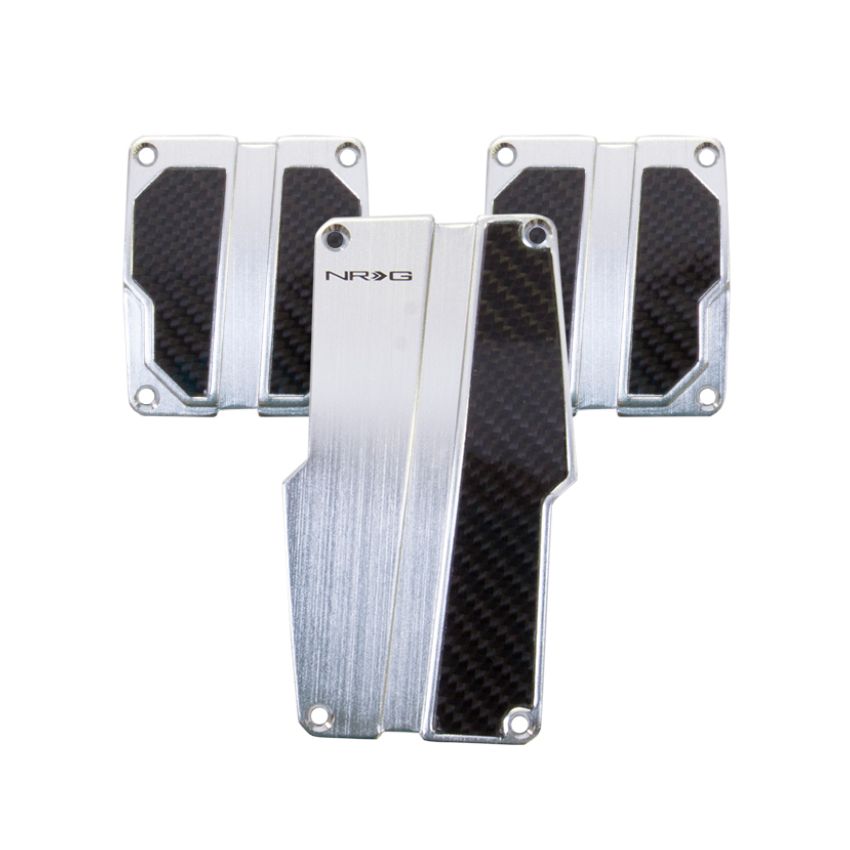 NRG Brushed Aluminum Sport Pedal M/T - Silver w/Black Carbon