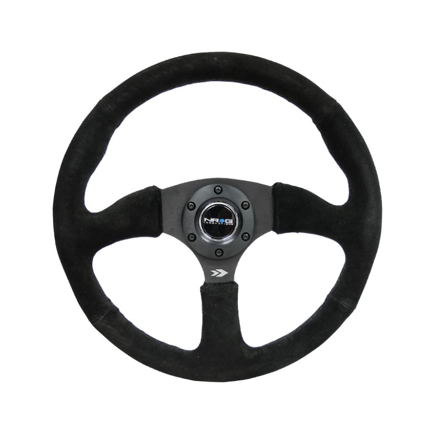 NRG Reinforced Steering Wheel (350mm / 2.5in. Deep) Blk Suede Comfort Grip w/5mm Matte Blk Spokes