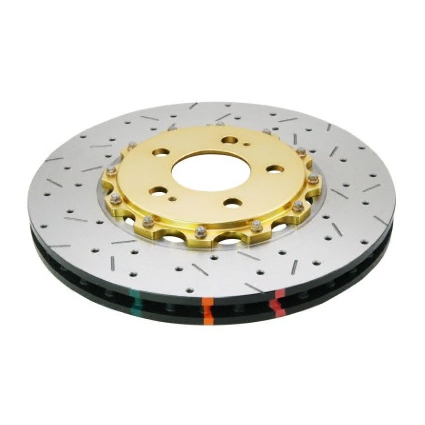 DBA 06-17 Mitsubishi Evo X Front Drilled & Slotted 5000 Series 2 Piece Rotor w/ Gold Hat