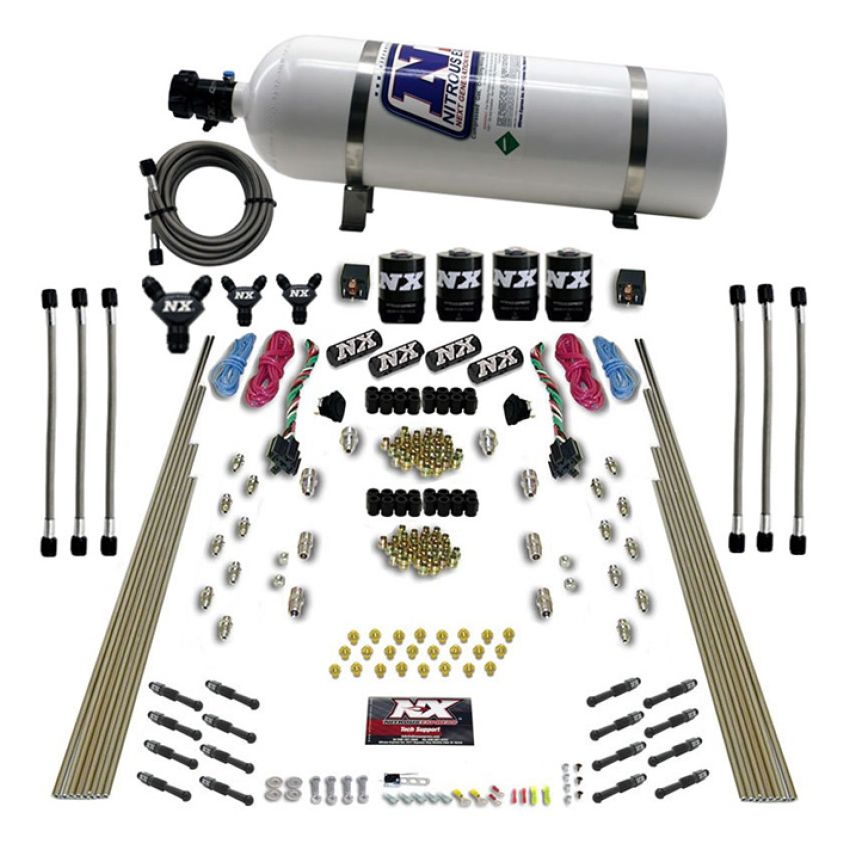 Nitrous Express 93106-15 8 CYL DRY DIRECT PORT, DUAL STAGE, 4 SOLENOIDS, (200-600HP) WITH 15LB BOTTLE