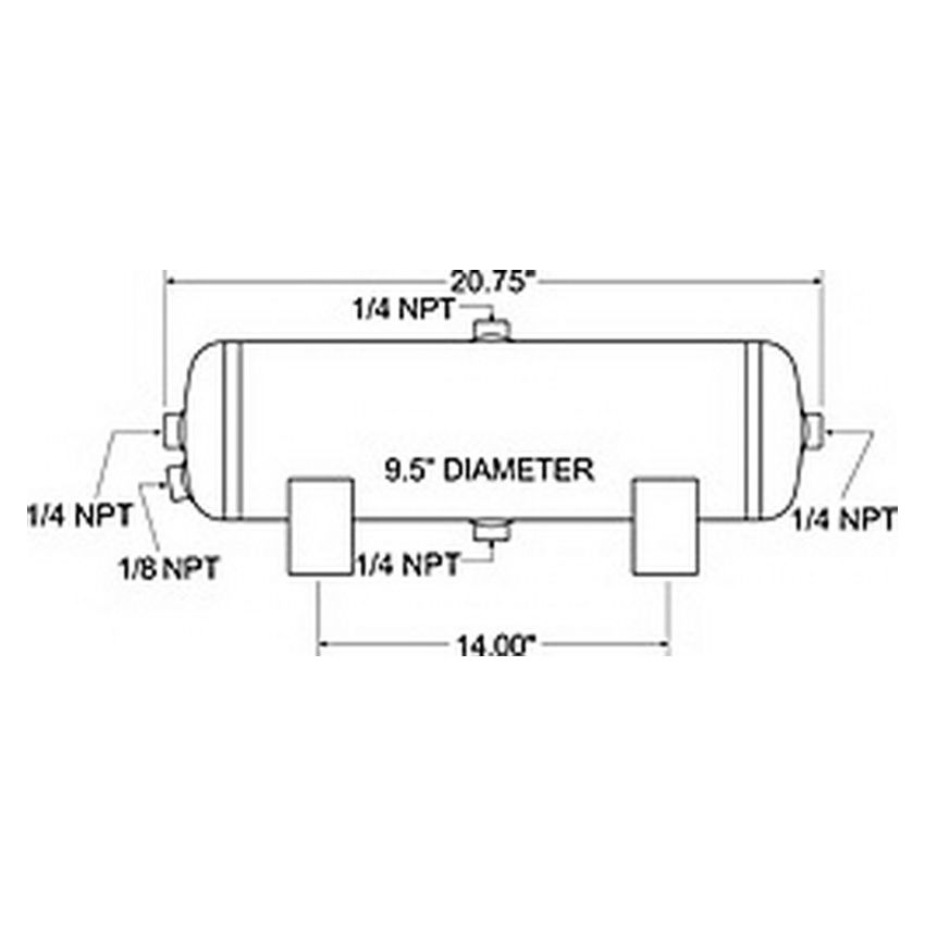 Firestone 9246 Air Tank 5 Gallon 9.5in. x 20.75in. (4) 1/4in. NPT Ports 150 PSI - Black (WR17609246)
