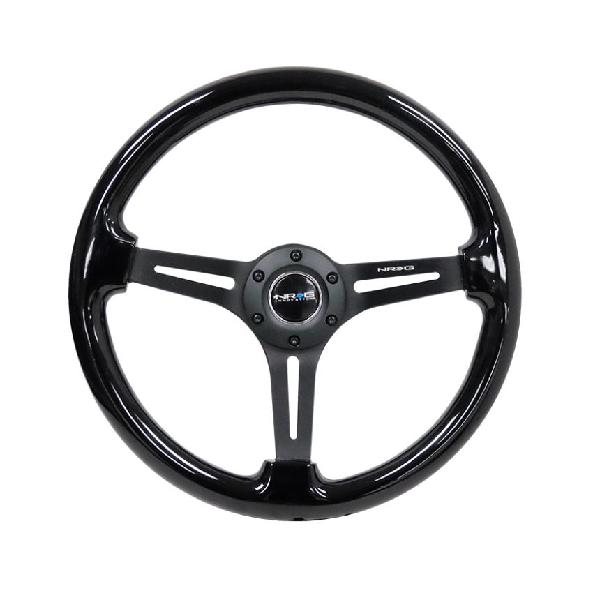 NRG Reinforced Steering Wheel (350mm / 3in. Deep) Blk Wood w/Blk Matte Spoke/Black Center Mark