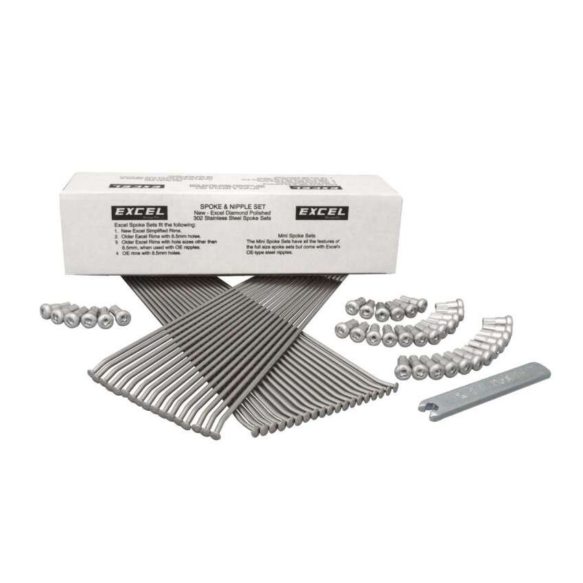 Excel XS8-48197 Rear Spoke/Nipple Set (w/ Wrench) - 8 Gauge / 36 Qty - Silver