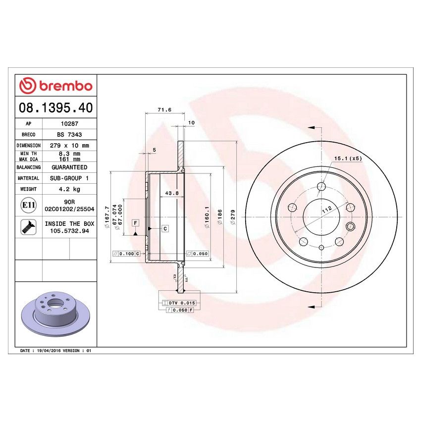Brembo 08.1395.40 Brembo Solid Standard Rotor