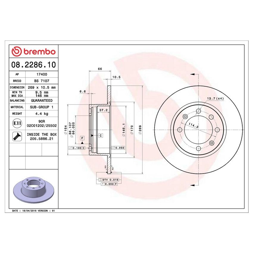 Brembo 08.2286.10 Brembo Solid Standard Rotor
