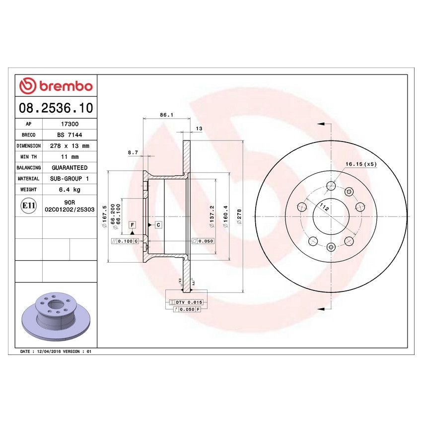 Brembo 08.2536.10 Brembo Solid Standard Rotor