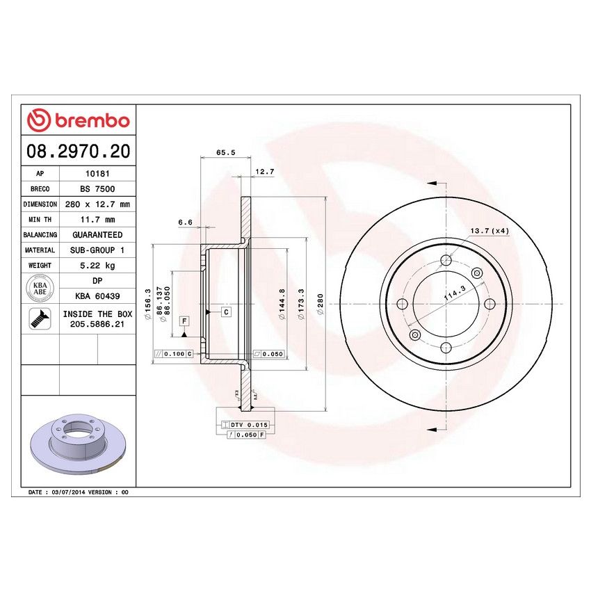 Brembo 08.2970.20 Brembo Solid Standard Rotor
