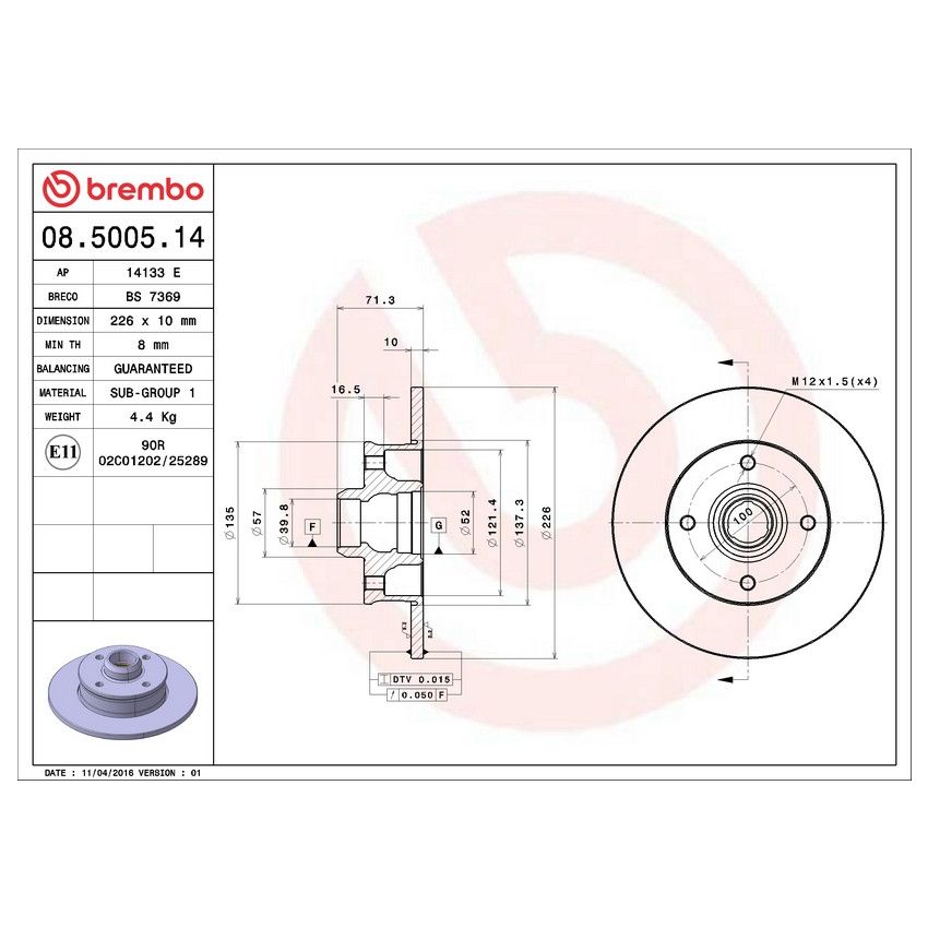Brembo 08.5005.14 Premium Rear Brake Rotor