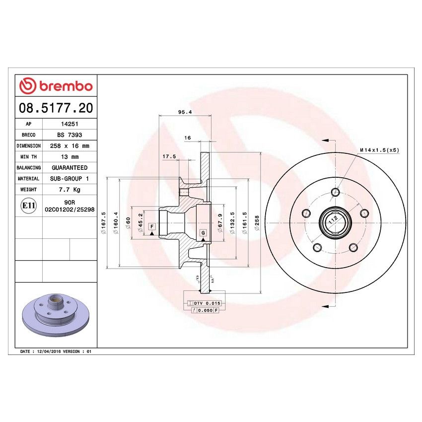 Brembo 08.5177.20 Brembo Solid Standard Rotor