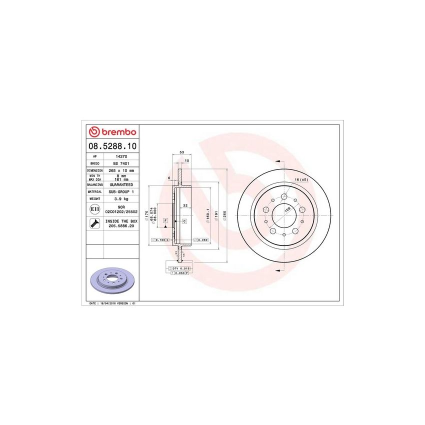 Brembo 08.5288.10 Brembo Solid Standard Rotor