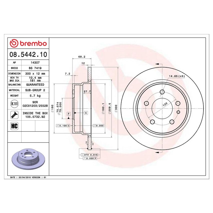 Brembo 08.5442.10 Brembo Solid Standard Rotor