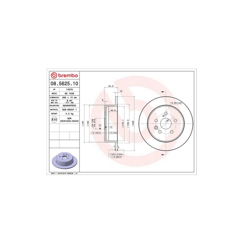 Brembo 08.5625.10 Brembo Solid Standard Rotor