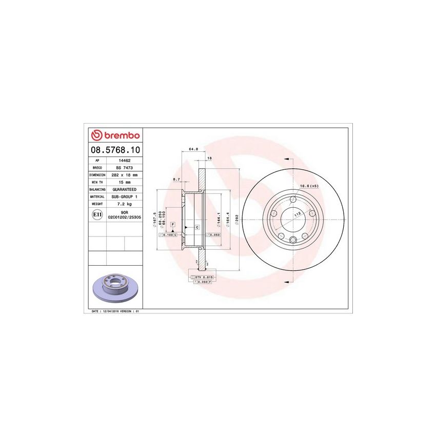 Brembo 08.5768.10 Brembo Solid Standard Rotor