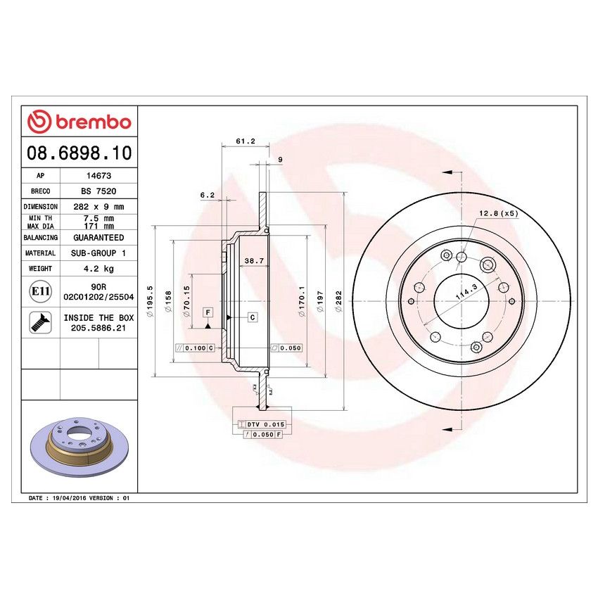 Brembo 08.6898.10 Brembo Solid Standard Rotor