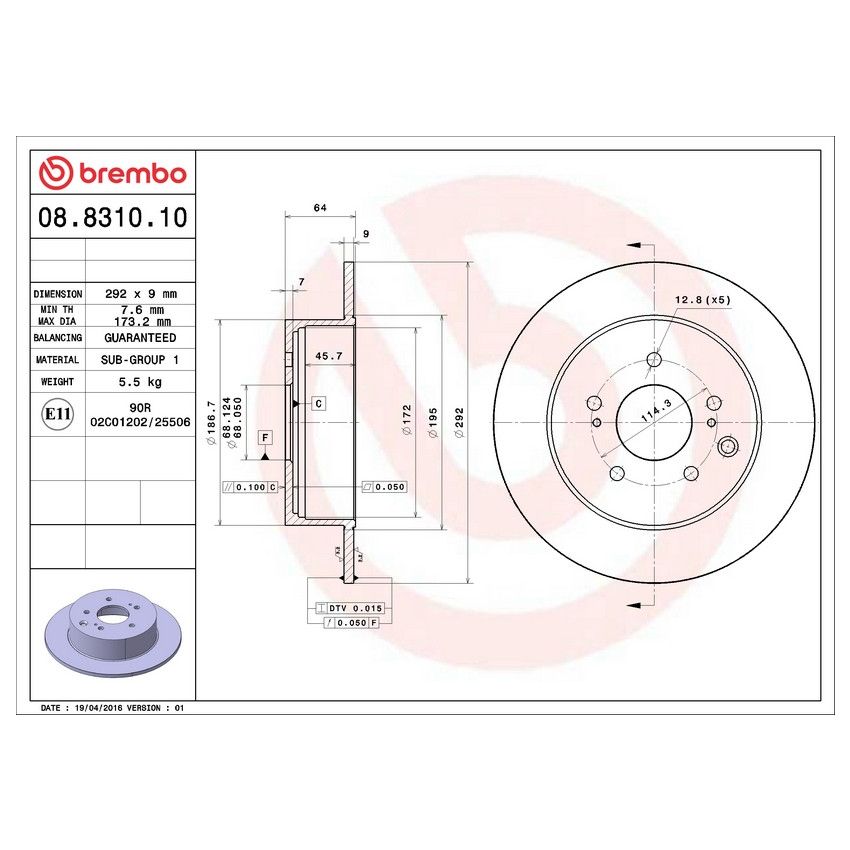 Brembo 08.8310.10 Brembo Solid Standard Rotor