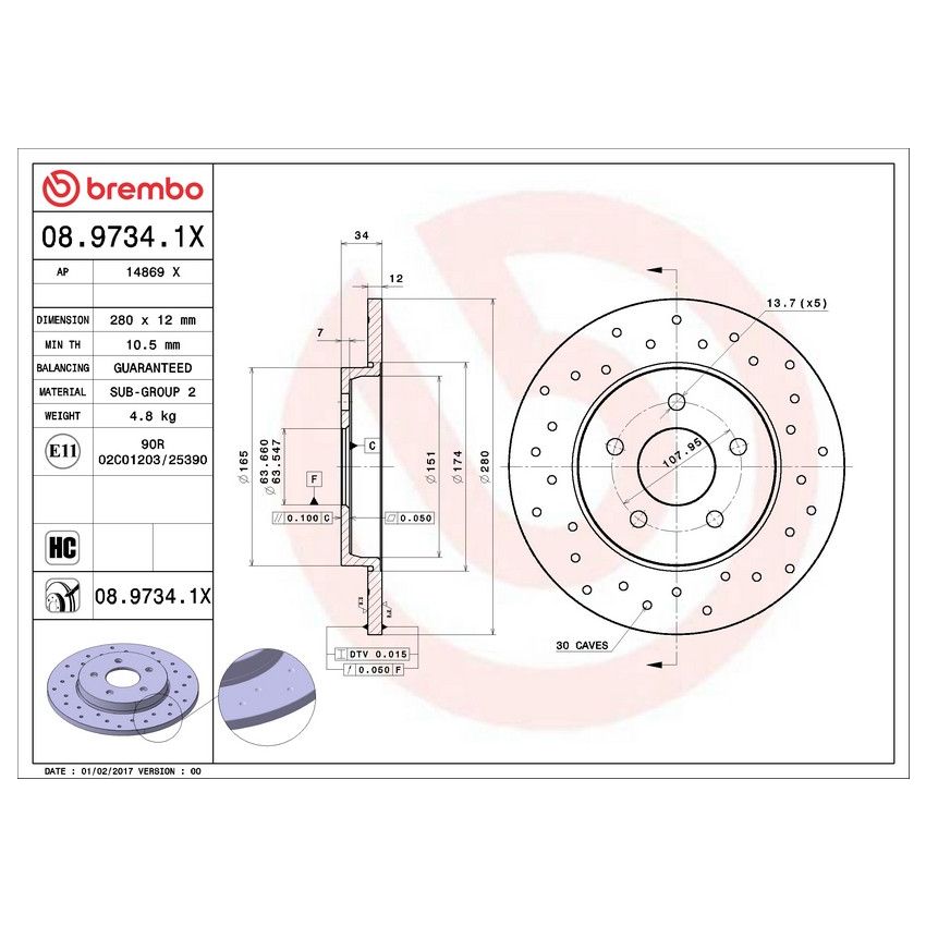 Brembo KTX4065 Brembo low-met brake pad and Xtra solid drilled brake disc kit