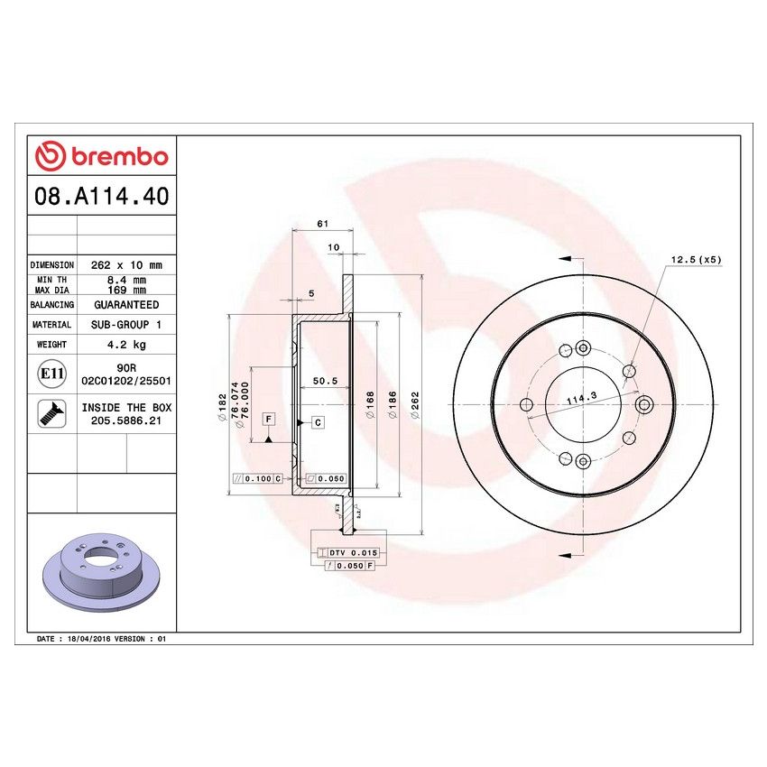 Brembo 08.A114.40 Brembo Solid Standard Rotor