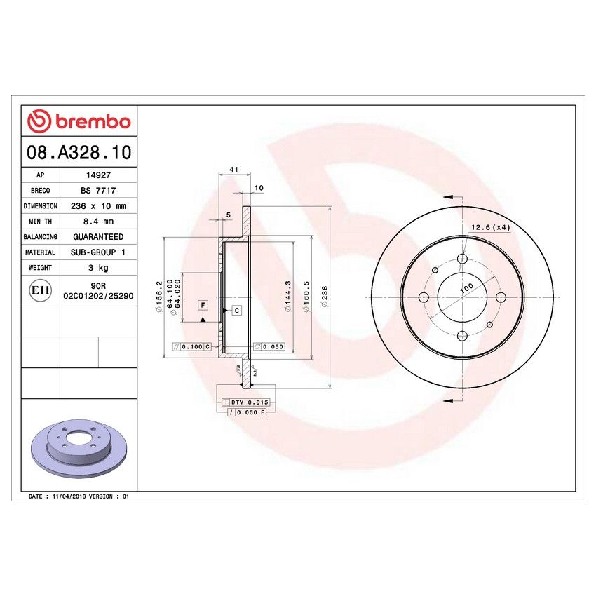 Brembo 08.A328.10 Brembo Solid Standard Rotor