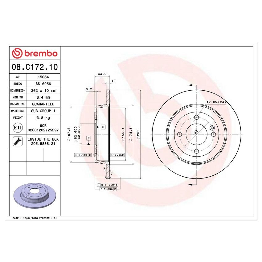 Brembo 08.C172.10 Brembo Solid Standard Rotor