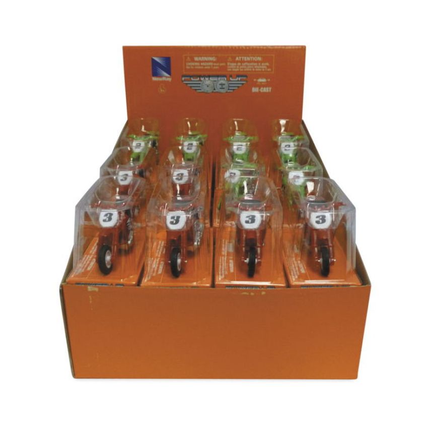 New Ray Toys 00417E Pullback Mini Dirtbike Assortment 4 Styles/24PC Scale - 1:32