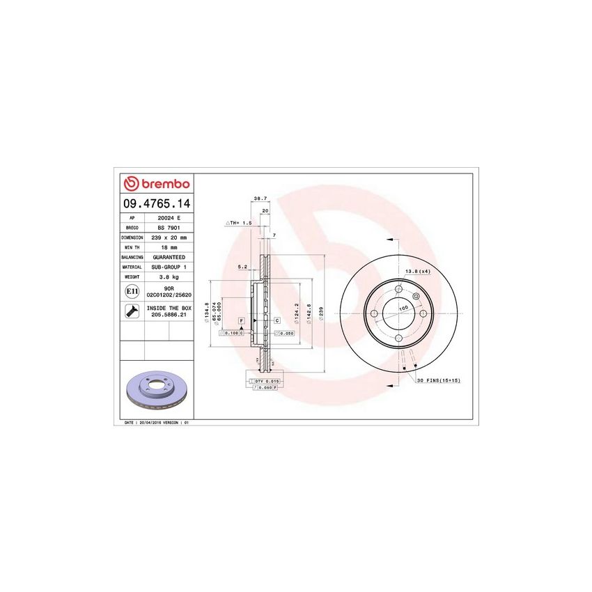 Brembo 09.4765.14 Premium Front Brake Rotor