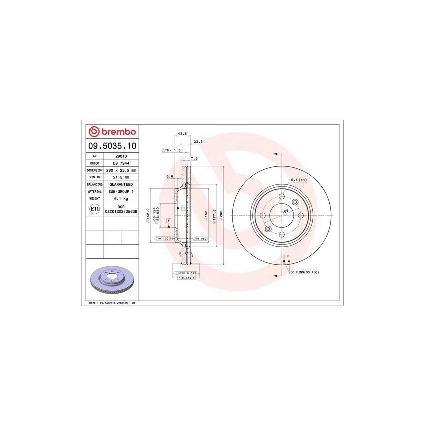Brembo 09.5035.10 Premium Vented Brake Rotor