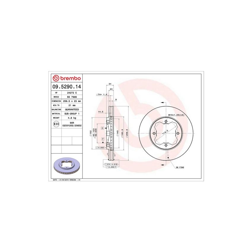 Brembo 09.5290.14 Premium Front Brake Rotor