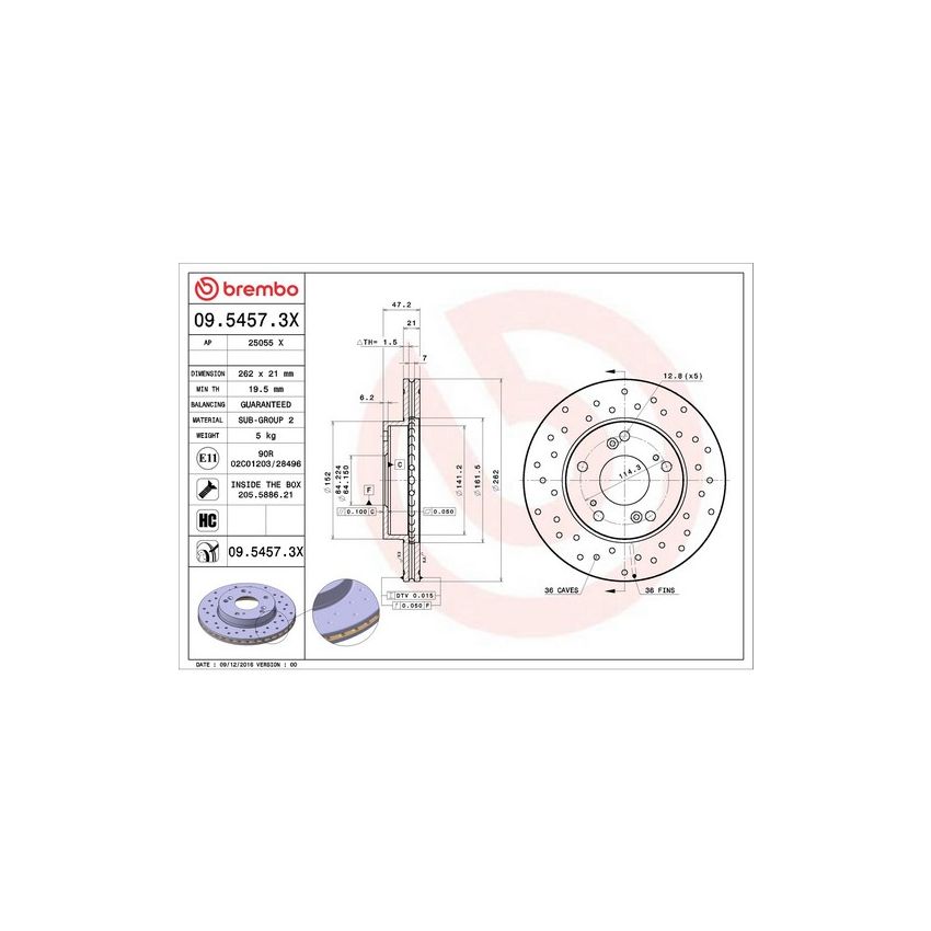 Brembo KTX0143 Brembo ceramic brake pad and Xtra vented drilled brake disc kit