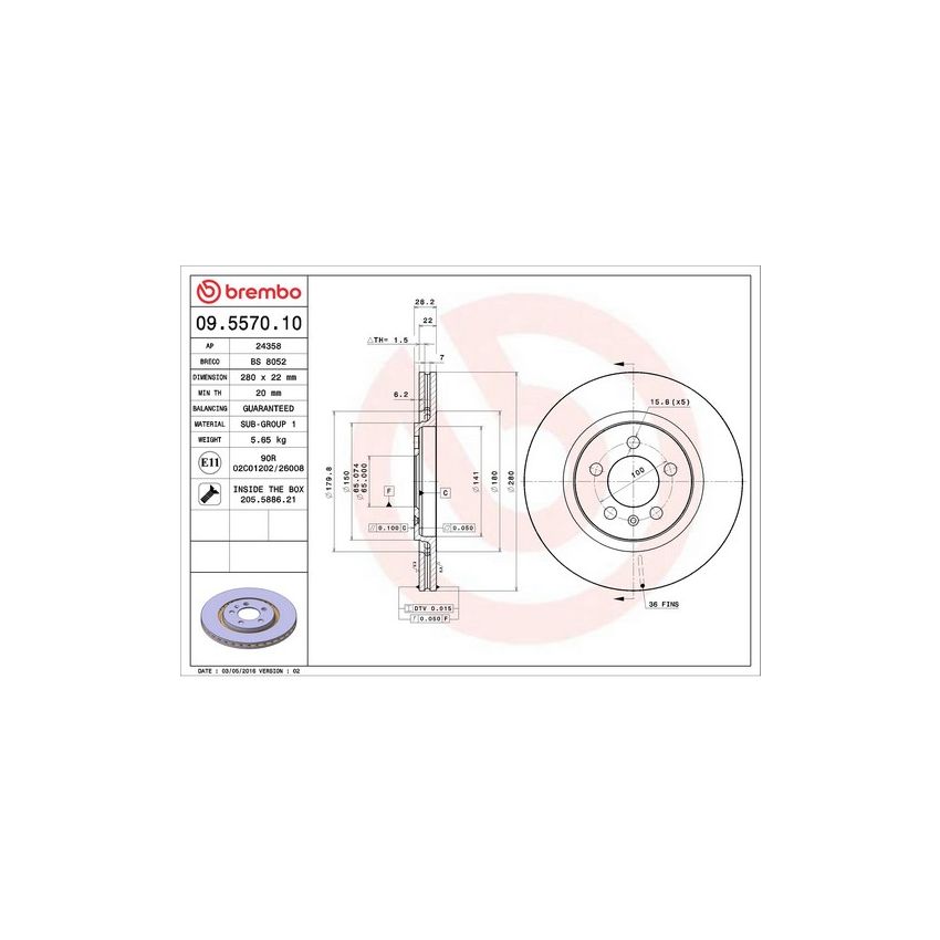 Brembo 09.5570.10 Premium Vented Brake Rotor