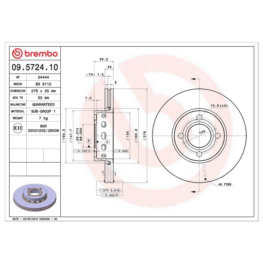 Brembo 09.5724.10 Premium Vented Brake Rotor