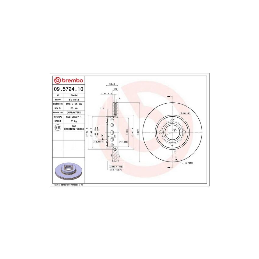Brembo 09.5724.10 Premium Vented Brake Rotor