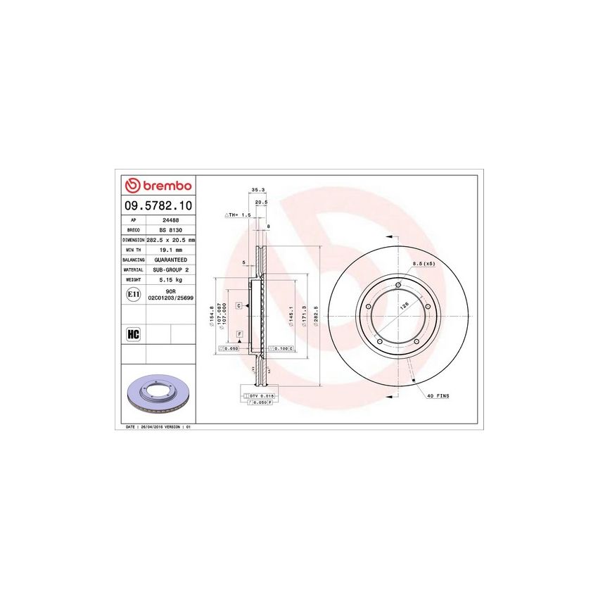 Brembo 09.5782.10 Premium Vented Brake Rotor