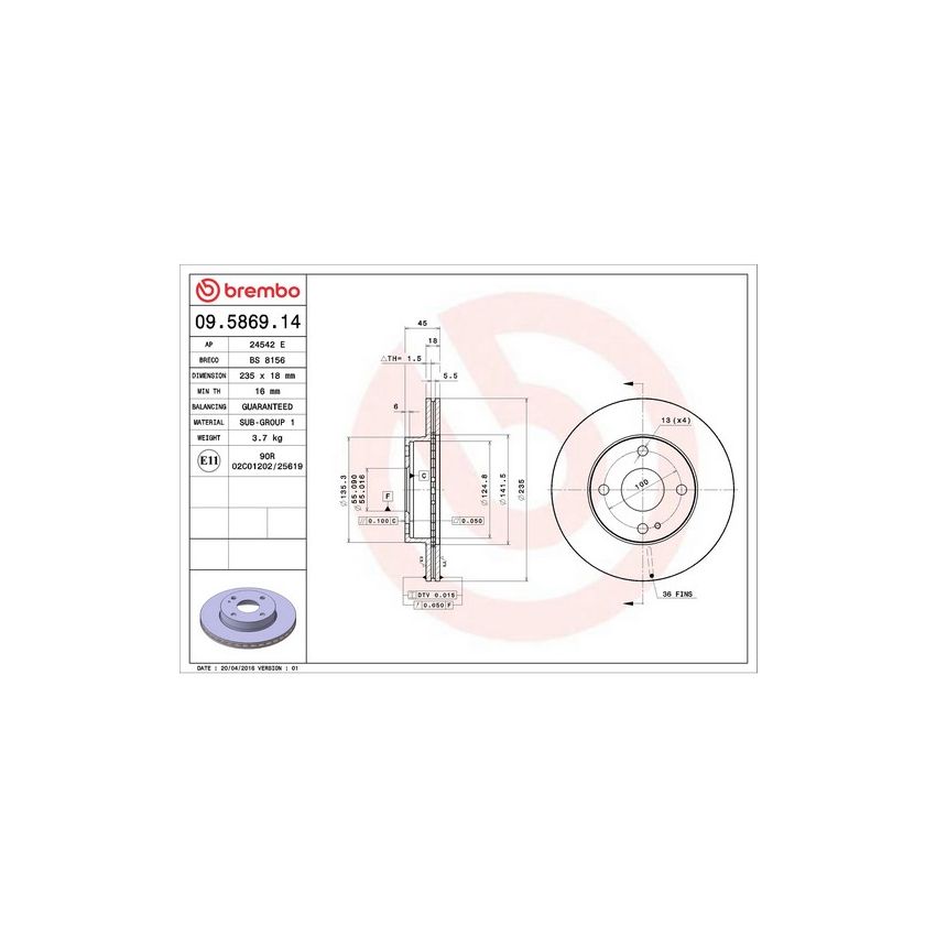 Brembo 09.5869.14 Premium Front Brake Rotor