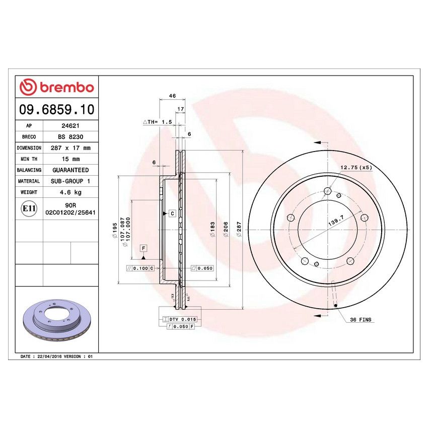 Brembo 09.6859.10 Premium Vented Brake Rotor