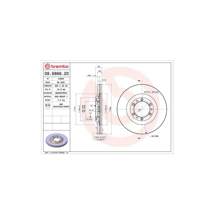 Brembo 09.6866.20 Premium Vented Brake Rotor