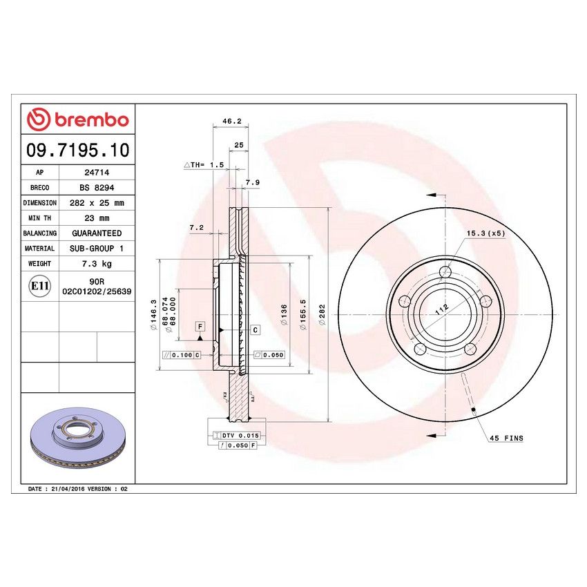 Brembo 09.7195.10 Premium Vented Brake Rotor