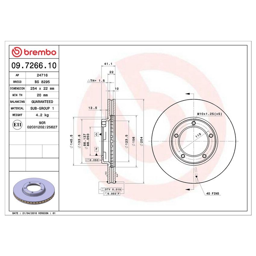 Brembo 09.7266.10 Premium Vented Brake Rotor