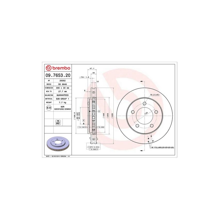 Brembo 09.7653.20 Premium Vented Brake Rotor